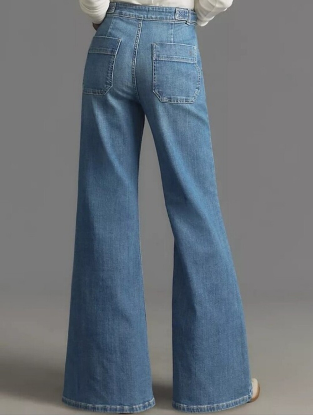 Anthropologie Pilcro Tower Flare Mid-Rise Jeans Denim Blue Wide Leg Size 34 - Picture 2 of 13